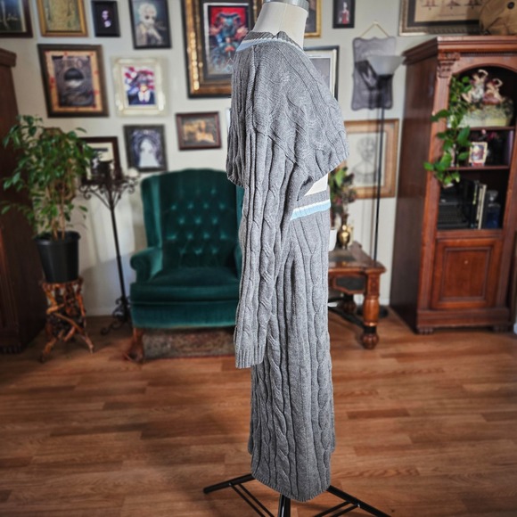CIDER Grey Cable Knit Cropped Sweater Maxi Skirt Set Women's Size L - Picture 3 of 6